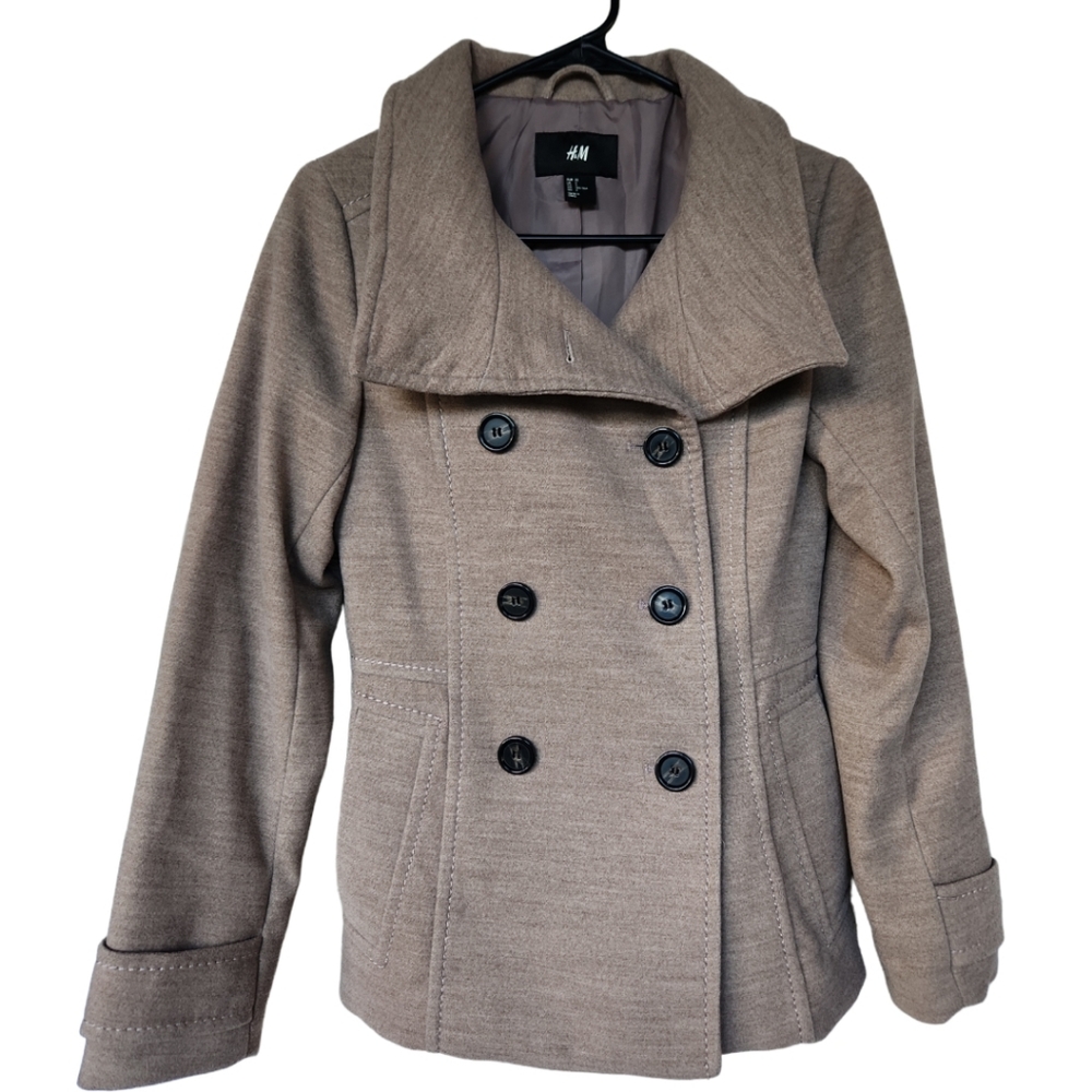 H&M Tan Peacoat Jacket Size 2 Double-Breast Coat
